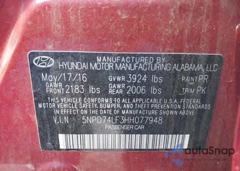 2017 Hyundai Elantra Se из США, поврежденный, VIN 5NPD74LF3HH077948